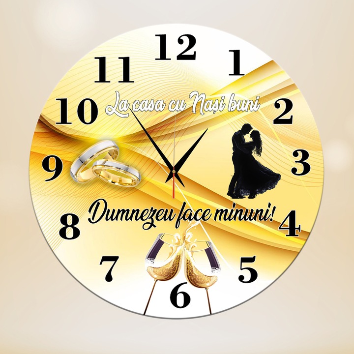 Ceas de Perete Decorativ, "La casa cu Nasi buni", MDF, Diametru 35 cm, Mecanism Silentios
