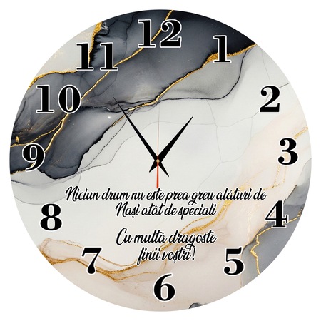 Ceas de perete personalizat, abstract marmura, MDF, diametru 35 cm, grosime 6 mm