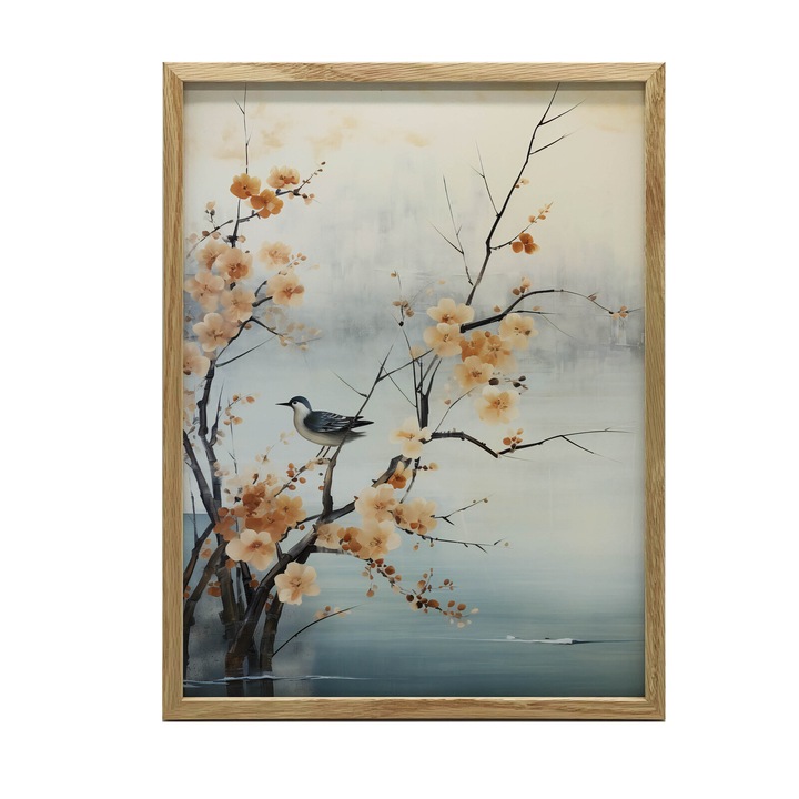 Tablou Wiosenne Cuda na Wisni, 50x70 cm, plotno premium, fara rama, flori si pasari