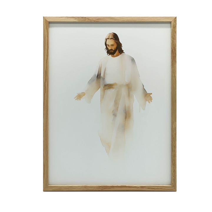 Plakat "Spokoj i Otulenie: Jezus w Akwareli", 30x40 cm, rama aluminiowa aurie, hartie mata 230 gsm