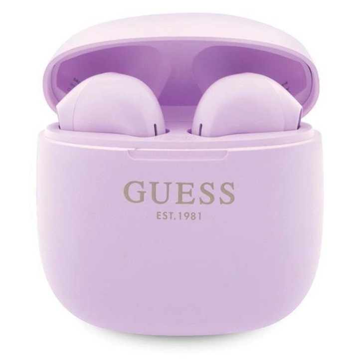 Casti wireless Guess Classic EST Logo, Bluetooth 5.3, statie de incarcare, IPX6, violet