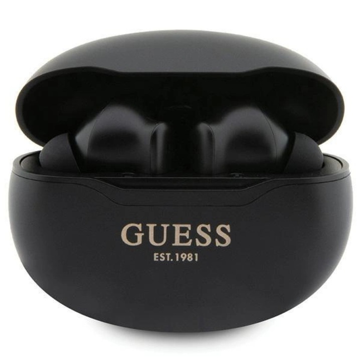 Casti wireless Guess Classic EST, Bluetooth 5.3, statie de incarcare, IPX6, negru