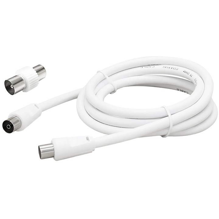 Cablu antena coaxial VORTEX VO2844, 10m, alb + Adaptor