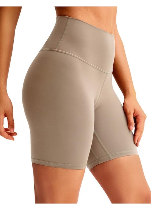 Colanti scurti dama sport BAYDI, talie inalta, elastici, compresie usoara, pentru fitness, yoga, sala, lungime 15, Bej