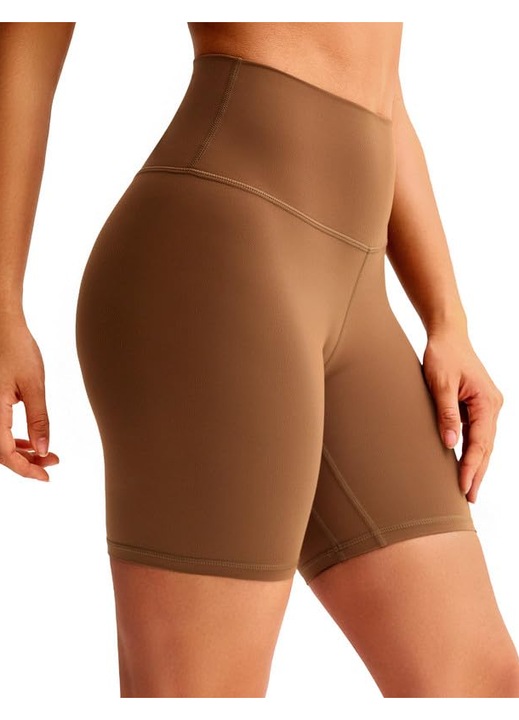 Colanti scurti dama sport BAYDI, talie inalta, elastici, compresie usoara, pentru fitness, yoga, sala, lungime 15, Maro