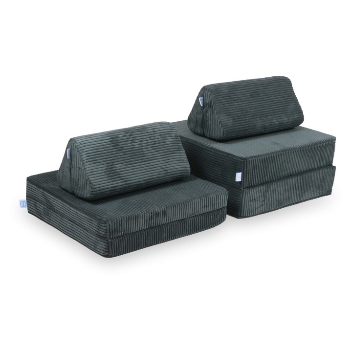 Mini canapea de joaca Mimii Montessori, 2x mare, 2x mic, 2x triunghiuri, gri, 60x60x13cm, 60x60x7cm, 22x22x49cm