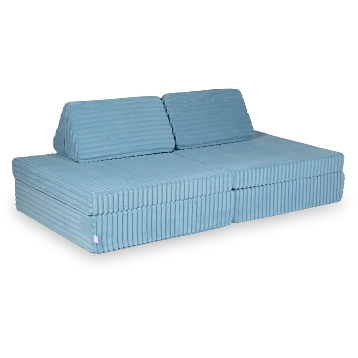 Sofa de joaca Montessori Mimii, multicolor, 2 mari perne 83x83x17cm, 2 mici perne 83x83x9cm, 2 triunghiuri 32x32x59cm
