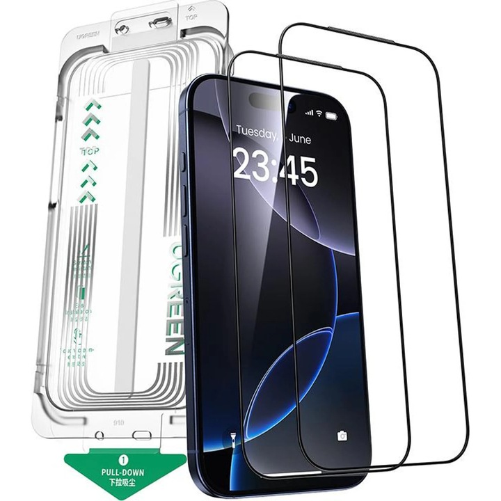 Protector ecran sticla UGREEN 2PCS HD pentru iPhone 17 Pro Max, 9H+, 0,33mm, transparent