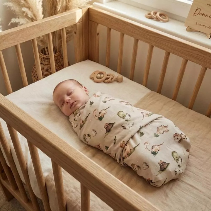 Paturica bebe Muminky, otulacz bambusowy 120x120cm, multicolor, ideal pentru nou-nascuti