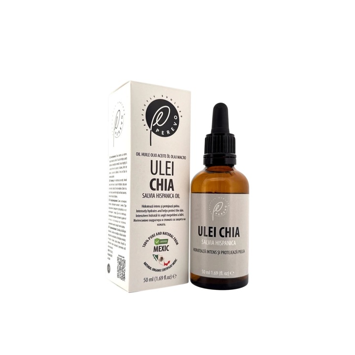 Chia Perevo kozmetikai olaj, 100% tisztaságú, organikus, 50 ml, sokoldalú arcra, testre és hajra, hidegen sajtolt