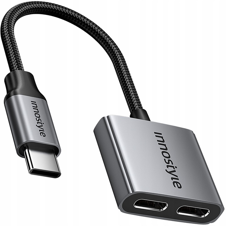Innostyle NexaLink - Adapter USB-C la 2x USB-C, incarcare 60W, DAC, 10cm