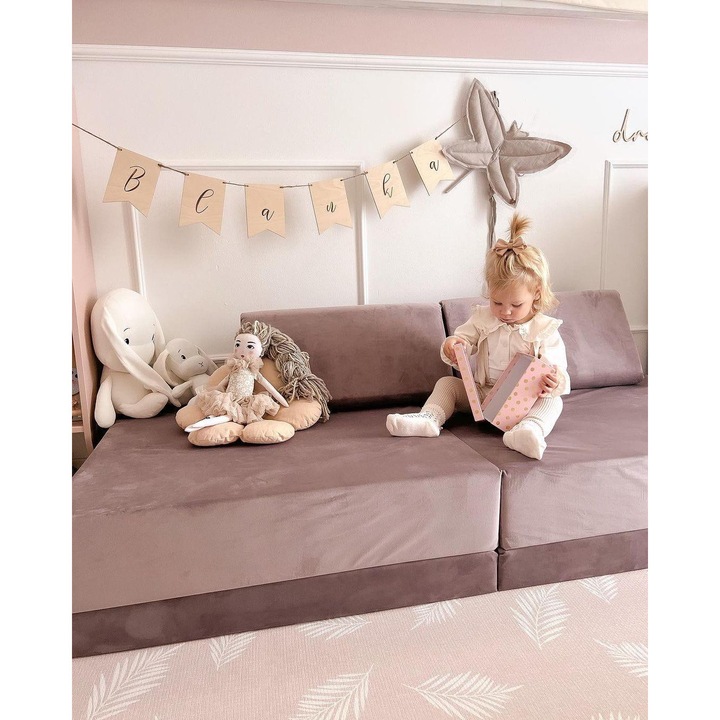Sofa de joaca Montessori, Mimii, standard, violet, set 2x mare, 2x mic, 2x triunghiuri, 83x83x17cm, 83x83x9cm, 32x32x59cm