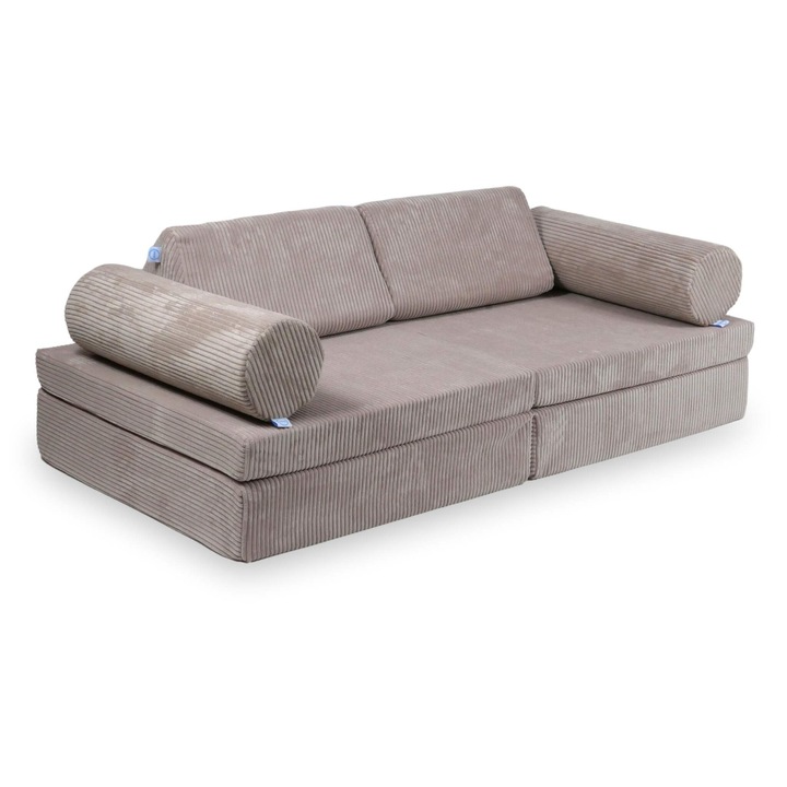 Sofa de joaca Mimii Montessori, 2 mari saltele, 2 mici saltele, 2 triunghiuri, 2 cilindri, 2 perne, roz, 83x83x17cm