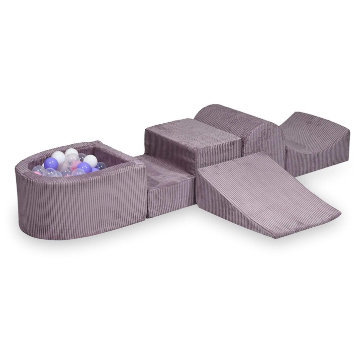 Teren de joaca din spuma Mimii cu tobogan, 100 bile, lavanda, 45x60x30cm