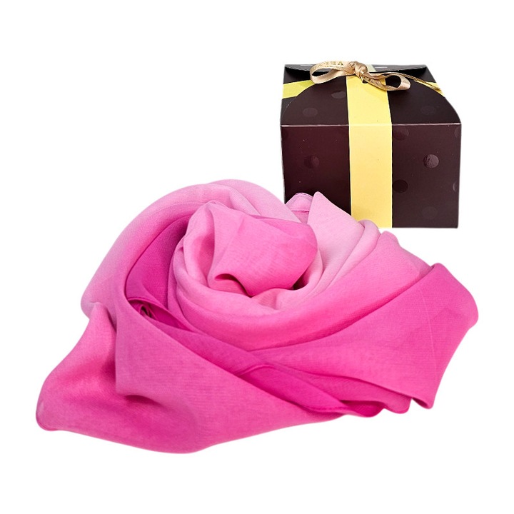 Esarfa satinata de dama, in cutie cadou, Roz fucsia, 163x50 cm, Velve