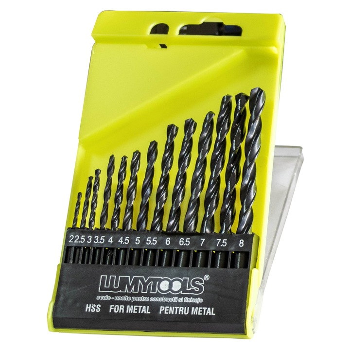 Set 13 burghie pentru metal, 2 - 8 mm LumyTools, Standard HSS