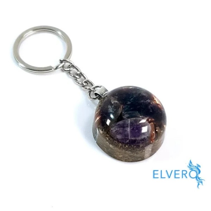 Breloc rotund cu cristale ametist natural, Elvero, orgon, 2.8 cm
