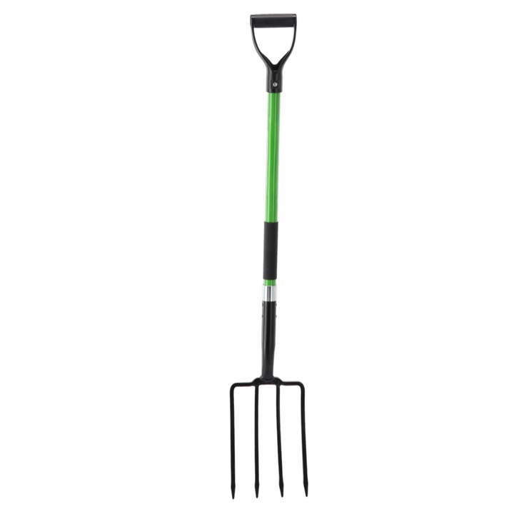 Furca agricola cu 4 dinti din otel si maner din fibra de sticla, 120 cm, negru/verde