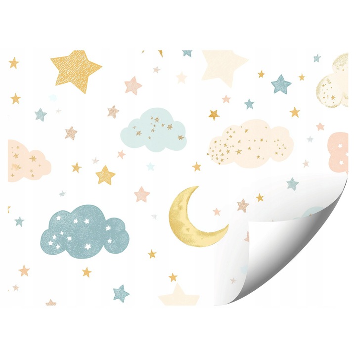 Gyerektapéta, felhők és hold, 400x280cm, élénk színek, könnyű szerelés