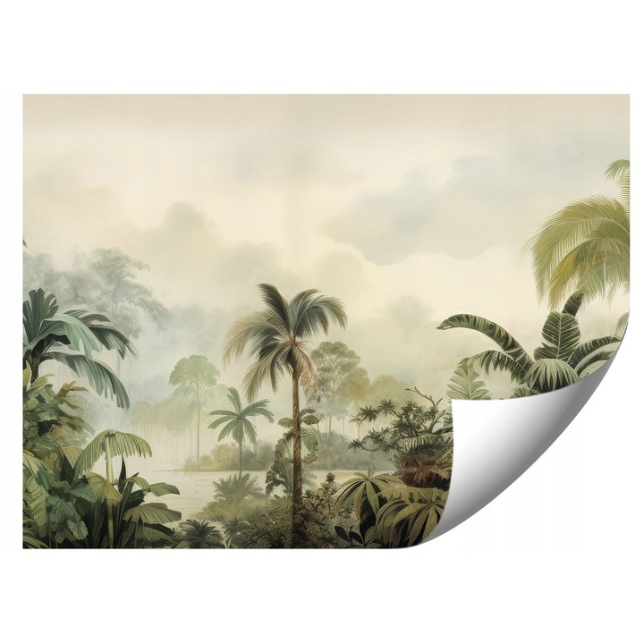 Fotótapéta, retro, flíz alapon, dzsungel táj, 368x254cm, élénk színek, UV-álló