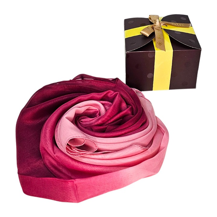 Esarfa satinata de dama, in cutie cadou, roz degrade, 163x50 cm, Velve