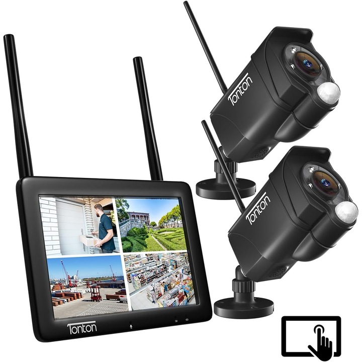 5MP térfigyelő kamera szett, 2 kültéri kamera, 7'' monitor, színes éjjellátó, WiFi csatlakozás