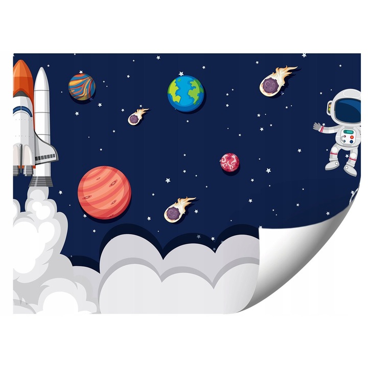 Fototapeta Racheta si Astronaut, 400x280cm, culori vii, rezistenta la UV, set cu adeziv si instructiuni