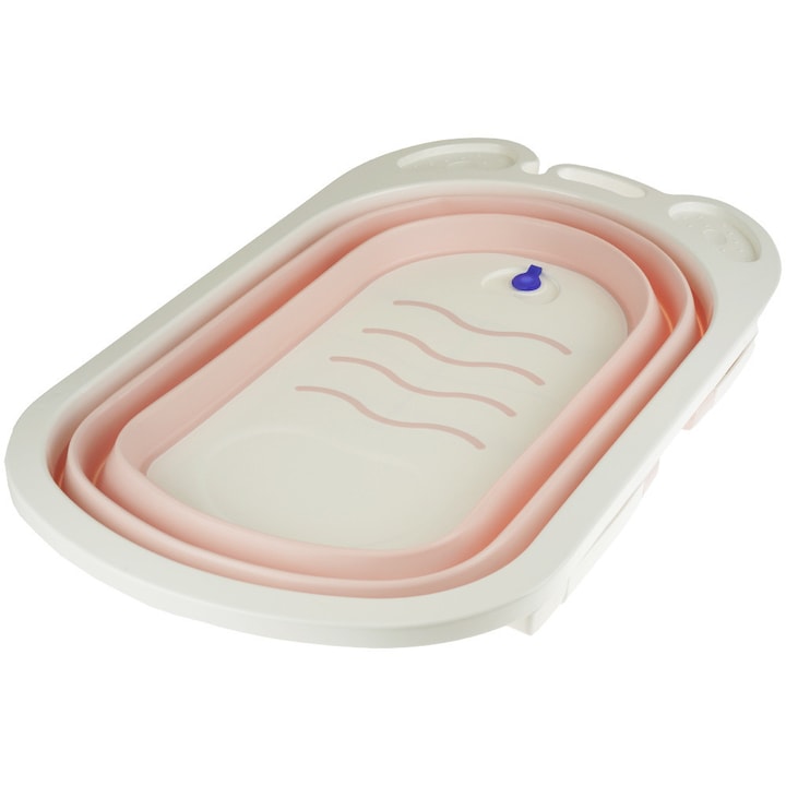 Cada pliabila pentru copii KinderSafe, roz, 83x7cm, cu suport pentru accesorii, antiderapant