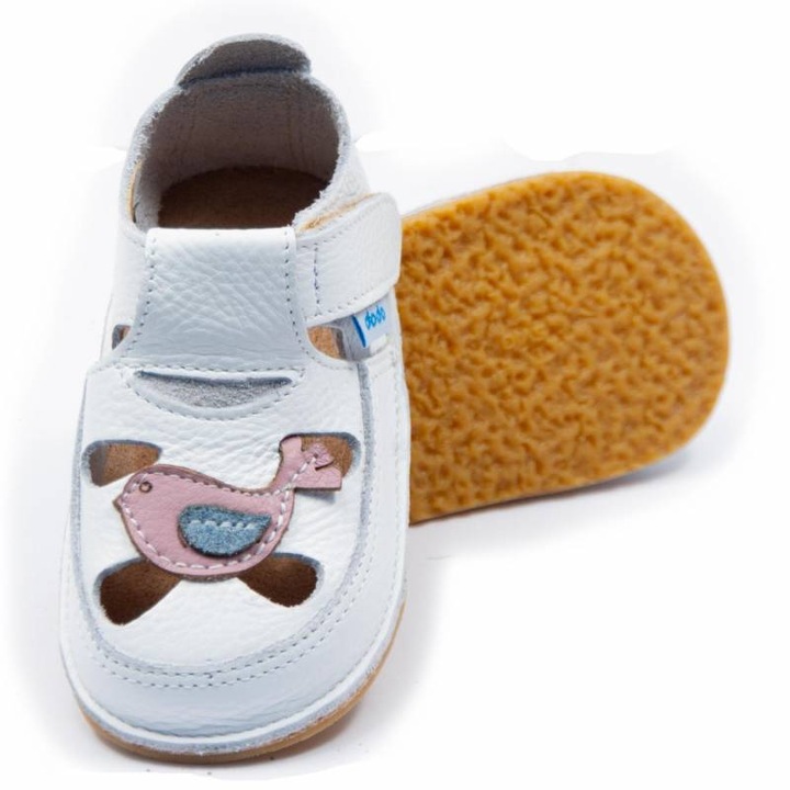 Детски боси сандали Dodo Shoes Vrabiuta, бял цвят, от естествена кожа с гъвкава подметка за първи стъпки, Бял