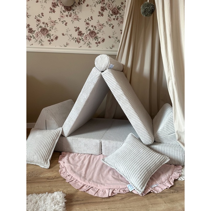 Mini canapea Montessori, Mimii, 2 mari perne 60x60x13cm, 2 mici perne 60x60x7cm, gri