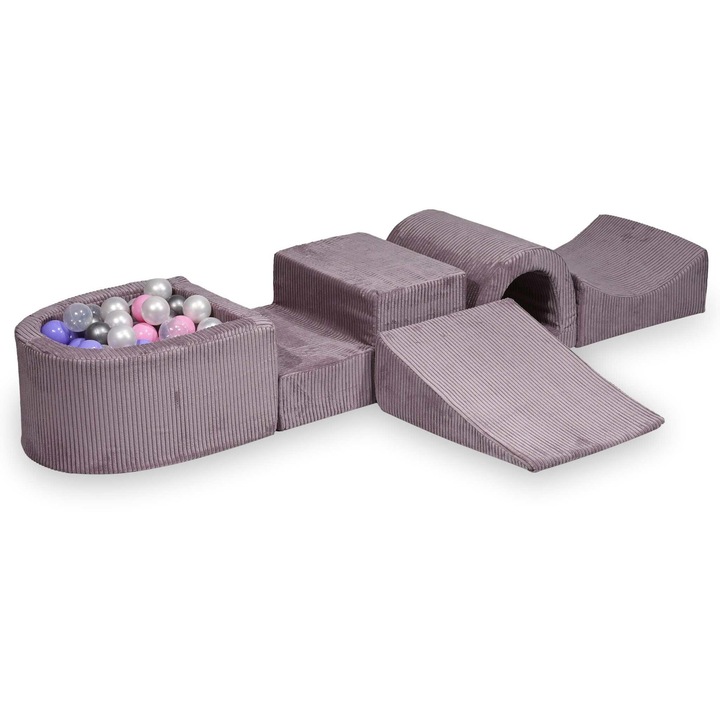 Set loc de joaca din spuma Mimii, cu pod si bazin micro, lavanda, 100 bile colorate