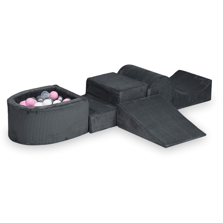 Teren de joaca din spuma Mimii cu tobogan si 100 de bile, grafit, 45x60x30cm