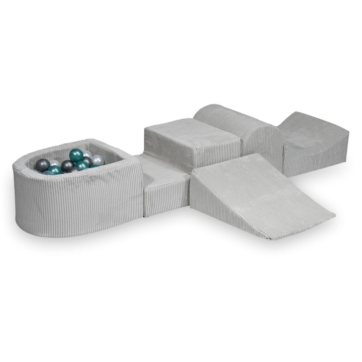 Set loc de joaca Piankowy Mimii cu tobogan si piscina micro, 100 bile, gri, 45x60x30cm