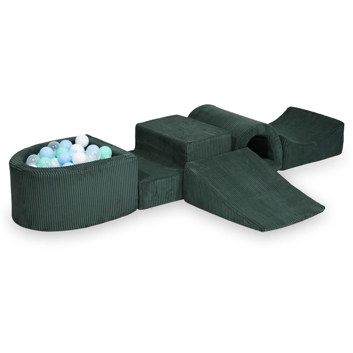 Teren de joaca din spuma cu pod si 100 de bile, Mimii, verde, 45x60x30cm