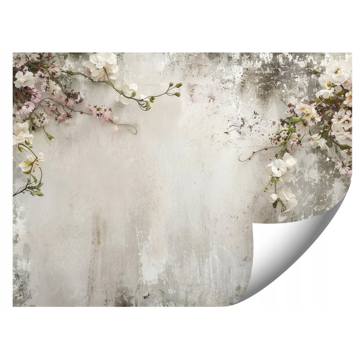 Fotótapéta flíz, virág design régi falon, 300x210cm, élénk színek, UV-álló