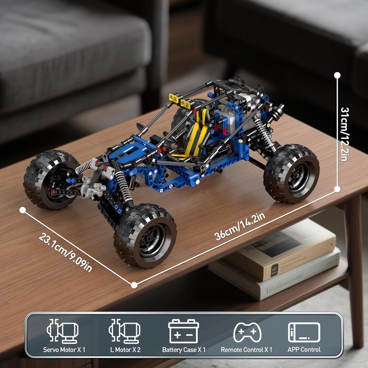 Set de constructie Mould King 18018 Lightning Buggy RC – 515 piese, Model Off-Road Teleghidat cu Telecomanda 2.4GHz si APP Control
