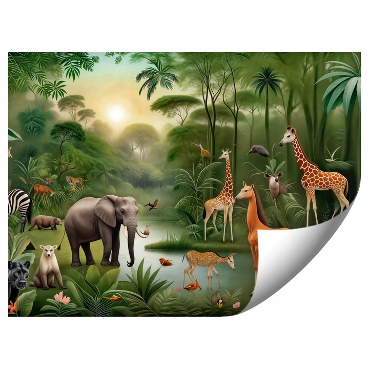 Fototapeta pentru copii, animale africane in jungla, 368x254cm, montaj usor, culori vii