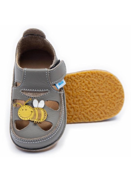 Детски боси сандали Dodo Shoes Пчеличката Мая, цвят камео от естествена кожа с гъвкава подметка за първи стъпки, Coffee