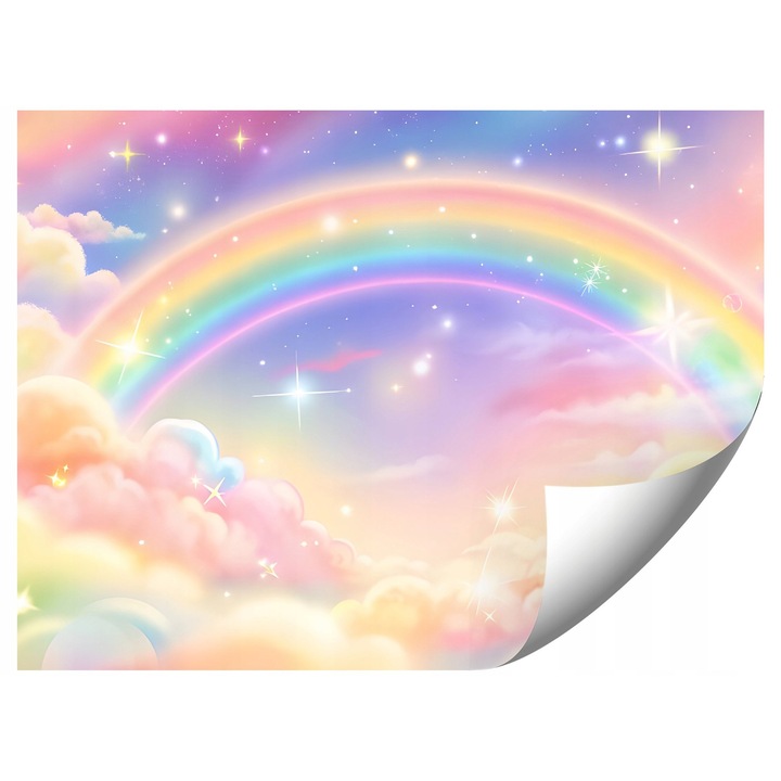 Gyerektapéta, felhők szivárvánnyal, 294x260cm, könnyű összeszerelés, élénk színek, készlet útmutatóval és ingyenes ragasztóval