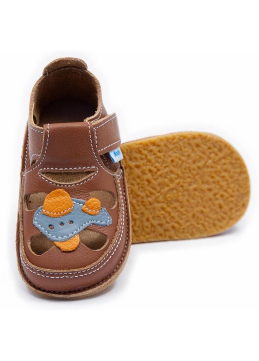 Детски боси сандали Dodo Shoes Avion, цвят Camel от естествена кожа с гъвкава подметка за първи стъпки, Камел