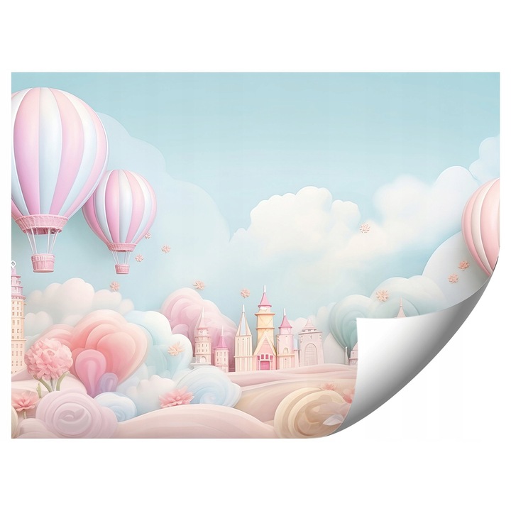 Gyerektapéta, Pilki és repülő léggömbök, 294x260cm, élénk színek, könnyű felszerelés