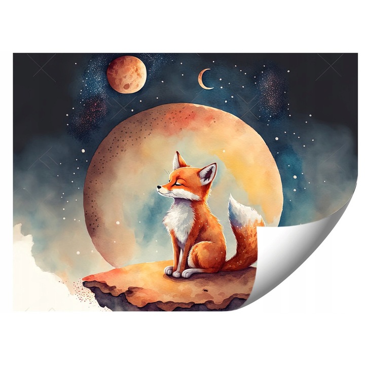 Gyerektapéta, Kis róka a holdon, 368x254cm, élénk színek, könnyű szerelés