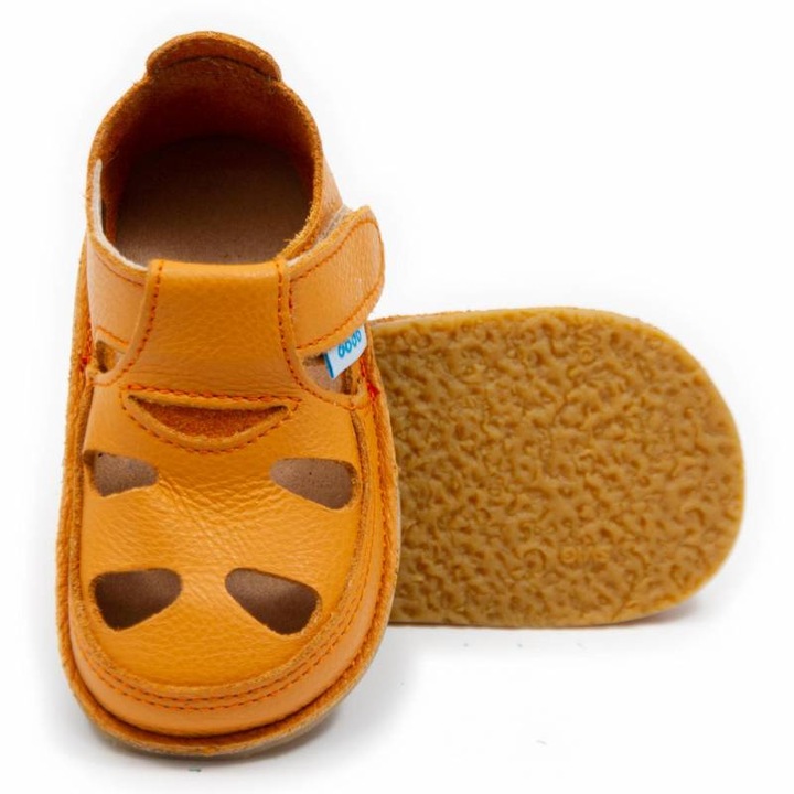 Детски боси сандали Dodo Shoes, цвят мандарина, от естествена кожа с гъвкава подметка за първите стъпки
