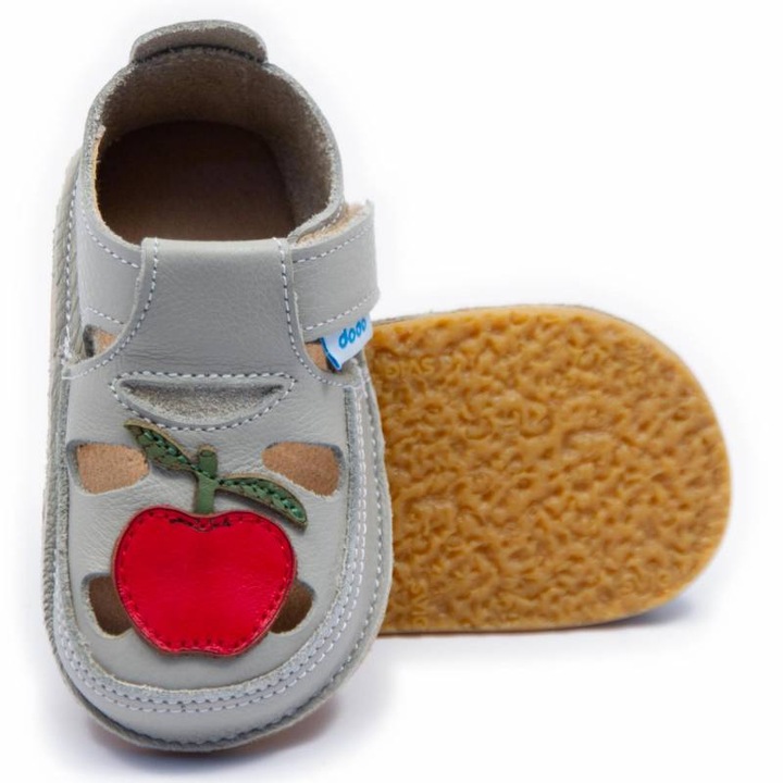 Детски боси сандали Dodo Shoes Mar, сиви, от естествена кожа с гъвкава подметка за първи стъпки, Сив