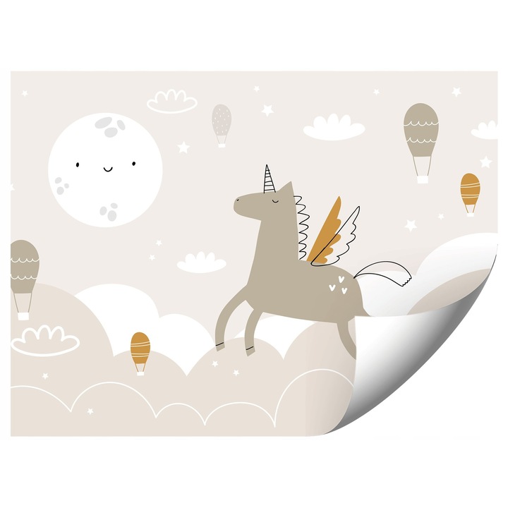 Gyerektapéta, repülő unikornis tündér, 400x280cm, élénk színek, könnyű felszerelés
