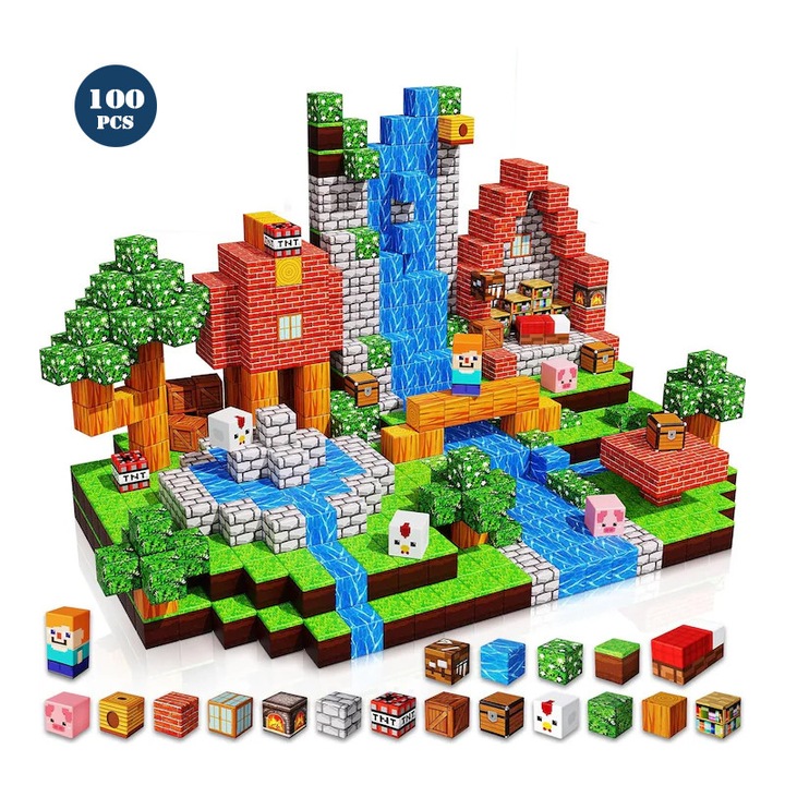 Set cuburi magnetice 100 buc, multicolor, pentru dezvoltarea abilităților motorii fine, sigure pentru copii