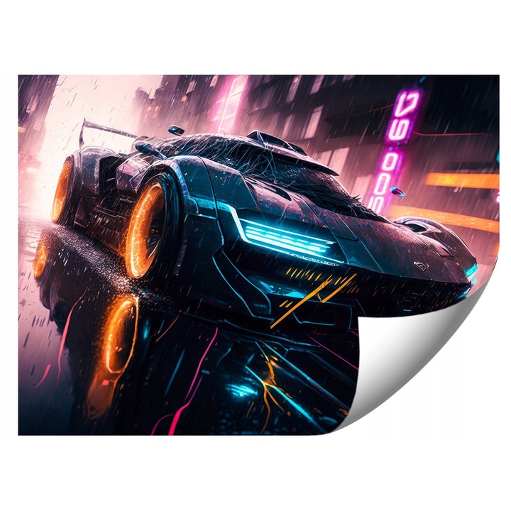 Fotótapéta, esős autós design, 400x280cm, élénk színek, könnyű felszerelés