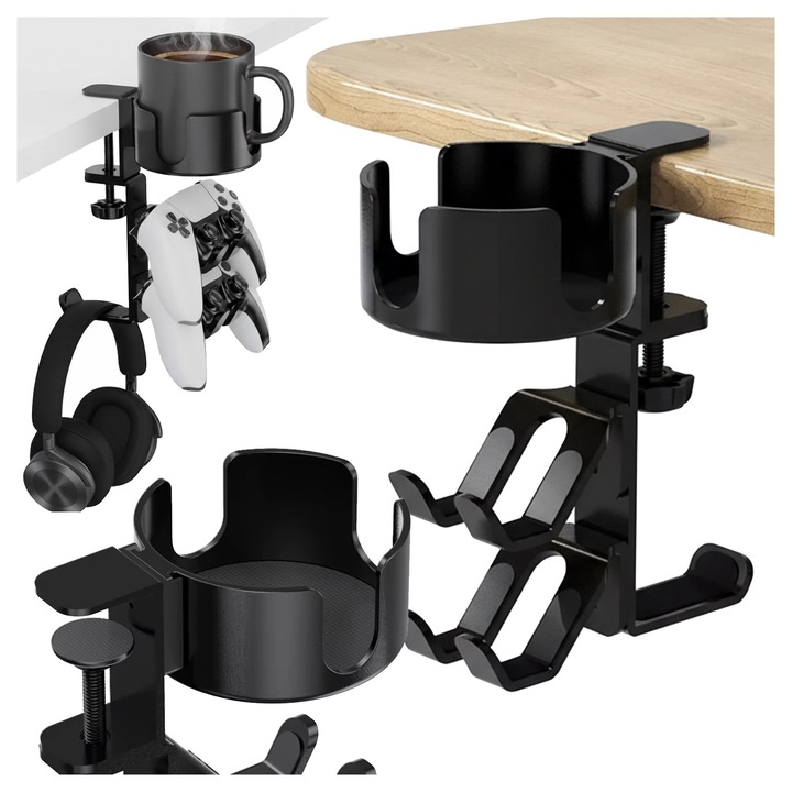 Alogy DeskClamp™ Multifunkcionális asztali tartó - bögréhez, kontrollerekhez és fejhallgatóhoz, asztallapra rögzíthető, fekete