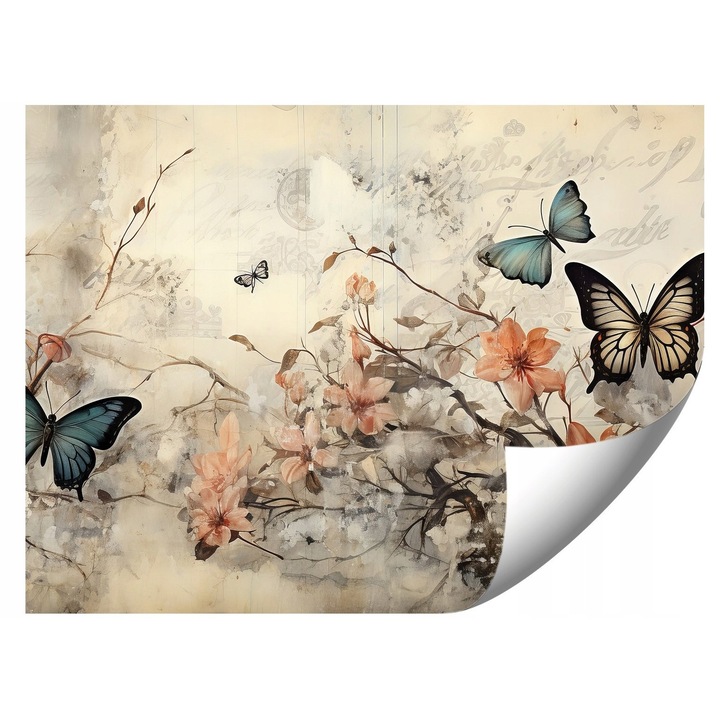 Fototapeta vintage fluture, 200x140cm, culori vii, rezistenta la UV, set cu adeziv si instructiuni