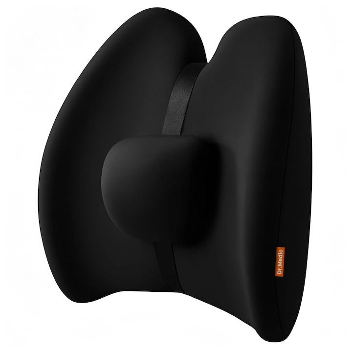 Perna auto cu masaj Dr.Medic RelaxLumbar, suport ergonomic pentru spate, material respirabil, negru, 42x33x12cm